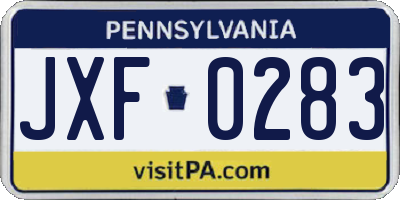PA license plate JXF0283