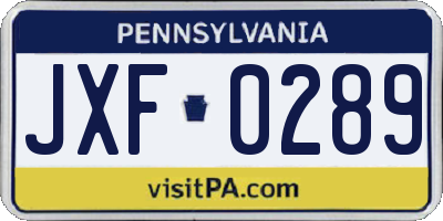PA license plate JXF0289