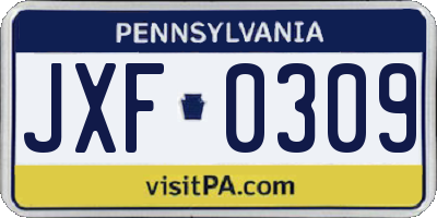 PA license plate JXF0309