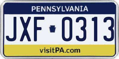 PA license plate JXF0313
