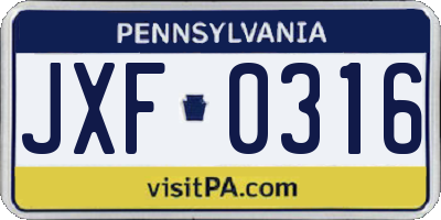 PA license plate JXF0316