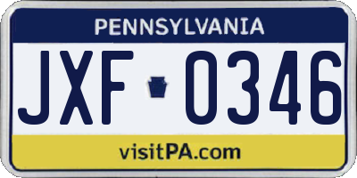PA license plate JXF0346