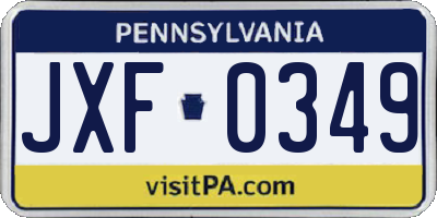 PA license plate JXF0349
