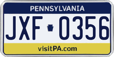 PA license plate JXF0356