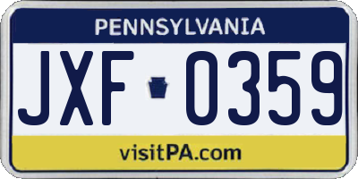 PA license plate JXF0359
