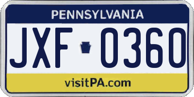 PA license plate JXF0360