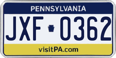 PA license plate JXF0362