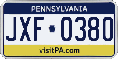 PA license plate JXF0380