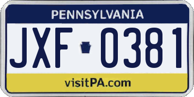 PA license plate JXF0381