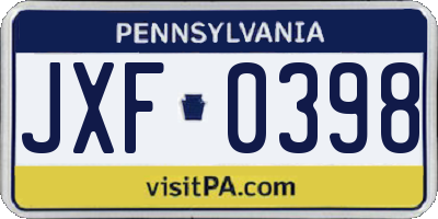 PA license plate JXF0398