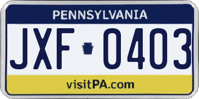 PA license plate JXF0403