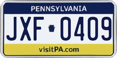 PA license plate JXF0409