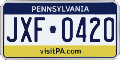 PA license plate JXF0420