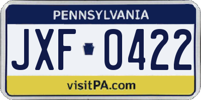 PA license plate JXF0422