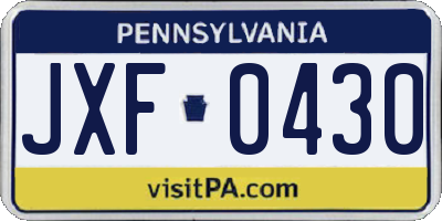 PA license plate JXF0430