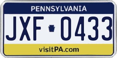 PA license plate JXF0433