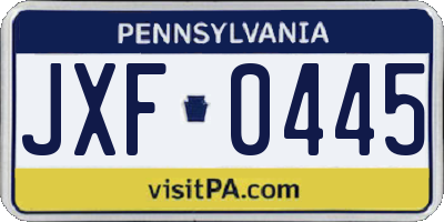 PA license plate JXF0445