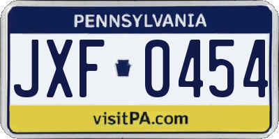 PA license plate JXF0454