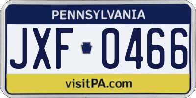 PA license plate JXF0466