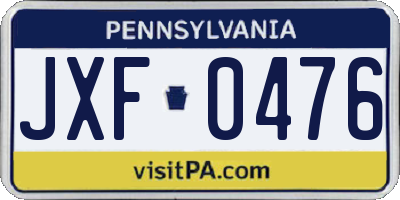 PA license plate JXF0476