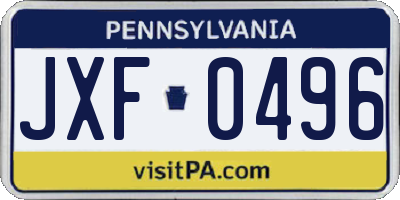 PA license plate JXF0496
