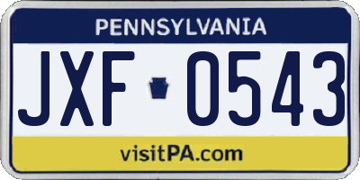 PA license plate JXF0543