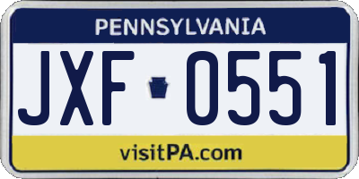 PA license plate JXF0551