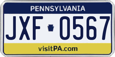 PA license plate JXF0567