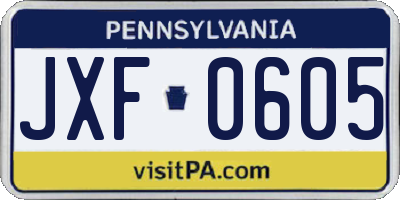 PA license plate JXF0605