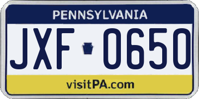 PA license plate JXF0650
