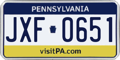 PA license plate JXF0651