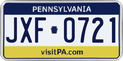 PA license plate JXF0721