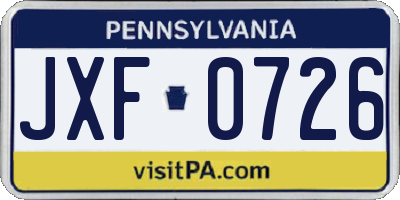 PA license plate JXF0726