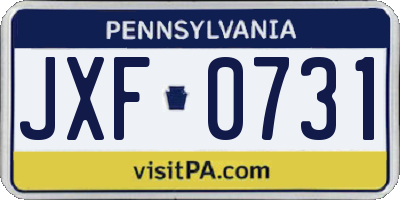 PA license plate JXF0731