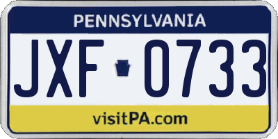 PA license plate JXF0733