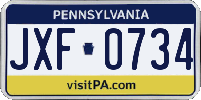 PA license plate JXF0734