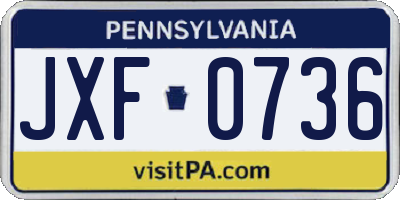 PA license plate JXF0736