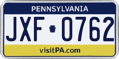 PA license plate JXF0762