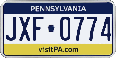 PA license plate JXF0774