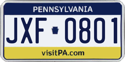 PA license plate JXF0801