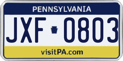 PA license plate JXF0803