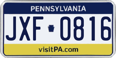 PA license plate JXF0816