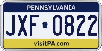 PA license plate JXF0822