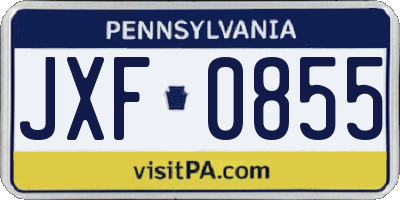 PA license plate JXF0855