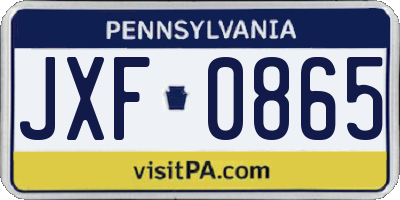 PA license plate JXF0865