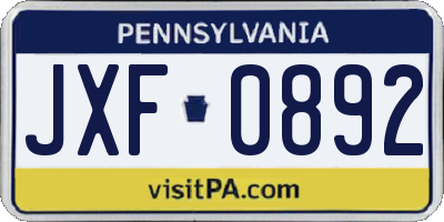 PA license plate JXF0892