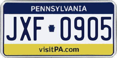 PA license plate JXF0905