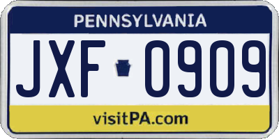 PA license plate JXF0909
