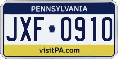 PA license plate JXF0910