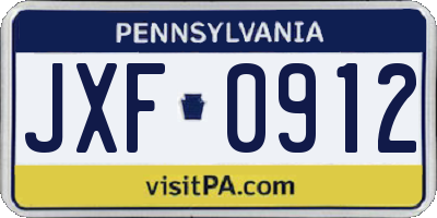 PA license plate JXF0912